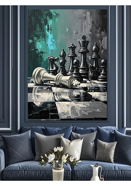 Satranç Taşları Savaş Havası Dekoratif Kanvas - Mdf Ahşap Tablo fiyatları