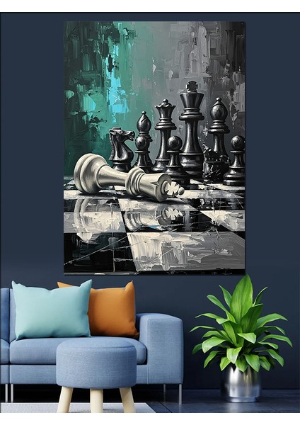 Satranç Taşları Savaş Havası Dekoratif Kanvas - Mdf Ahşap Tablo modelleri