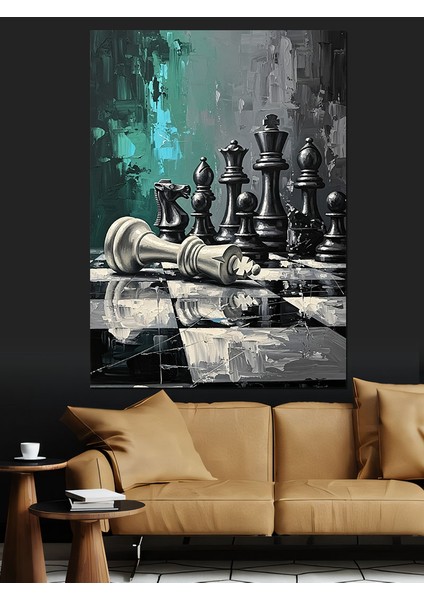 Satranç Taşları Savaş Havası Dekoratif Kanvas - Mdf Ahşap Tablo fırsatları