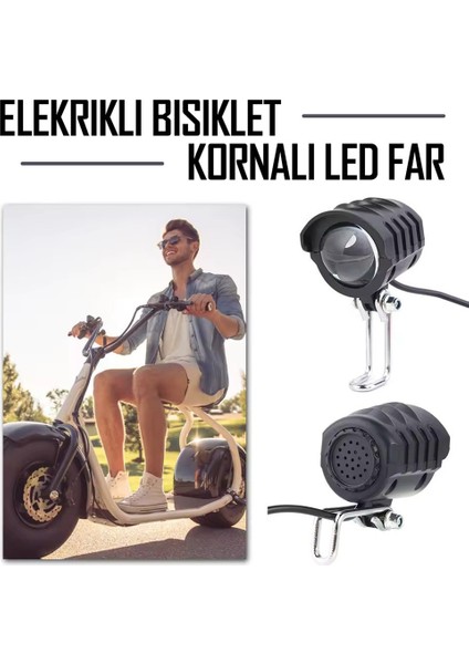 E Bike LED Far Elektrikli Scooter Farı Elektrikli Motosiklet E Bisiklet Far + Korna 36V-60V-UYUMLU indirimleri