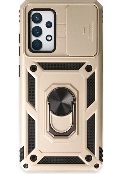 Samsung Galaxy A72 Kılıf Pars Lens Yüzüklü Silikon - GOLD-(5796) - I50H58N0-8A96VS