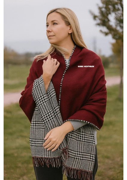 Yünlü Şal – Çift Taraflı Ekose Desenli Kalın Kışlık Şal