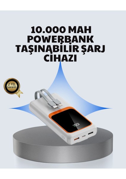 Kompakt 10000 Mah Powerbank – Dijital Göstergeli, Type-C ve Lightning Uyumlu