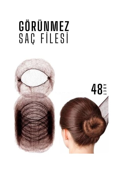 Saç Topuz Filesi Topuz Sabitleyici File Eastik Topuz Ağı Hostes Saç Filesi Kahve 48Lİ
