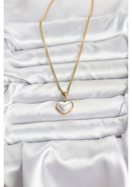 316L Çelik Zincir Gold Renk Bombeli Kalp Model Kadın Kolye fiyatları