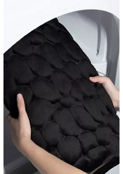 Çakıl Taşları Banyo Kaide Paspas Seti Kaymaz Banyo Paspası Ev Tuvalet Dekoru Su Emici - Siyah fiyatları