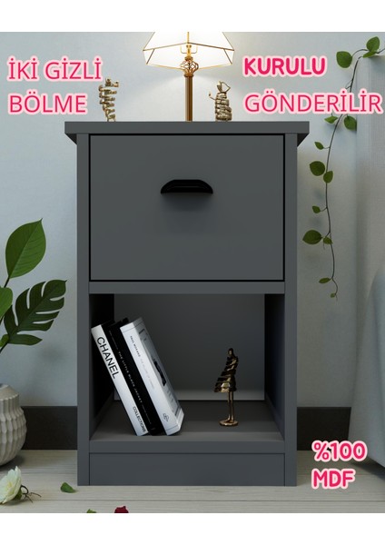 Iki Gizli Bölmeli Mdf Komodin,kurulu Gönderilir,montaja Gerek Yok