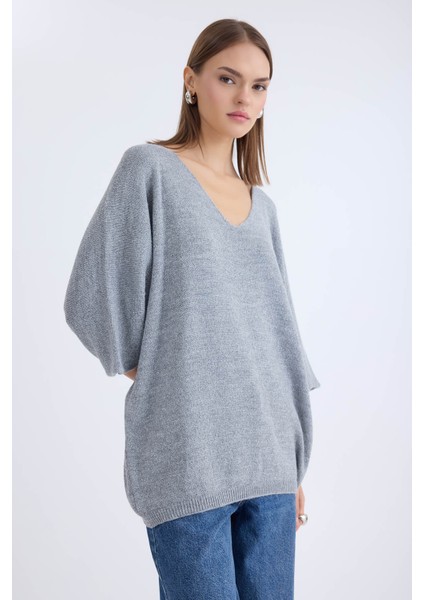 V Yaka Yarım Kol Simli Salaş Bluz fiyatları