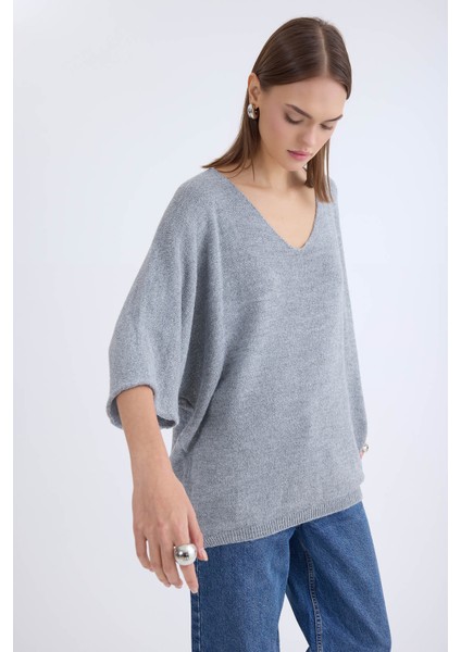 V Yaka Yarım Kol Simli Salaş Bluz fırsatları