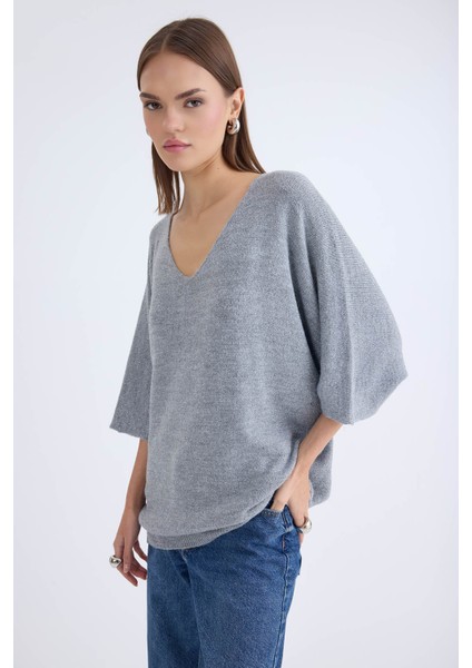 V Yaka Yarım Kol Simli Salaş Bluz indirimleri