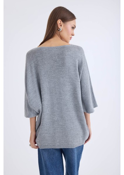 V Yaka Yarım Kol Simli Salaş Bluz
