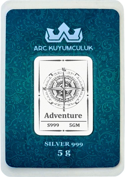 999 Ayar Gümüş ile Tasarlanmış Pusula Temalı Hediyeye Özel 5 Gram Gümüş Külçesi-713
