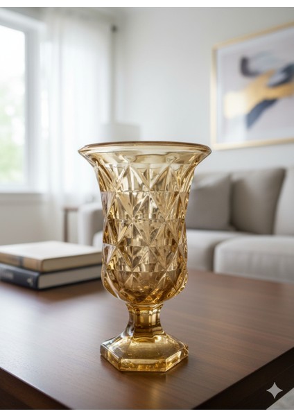 50 cm Gold Mozaik Desenli Cam Vazo – Lüks Dekoratif Salon ve Masa Aksesuarı