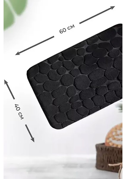 Çakıl Taşları Banyo Kaide Paspas Seti Kaymaz Banyo Paspası Ev Tuvalet Dekoru Su Emici - Siyah modelleri