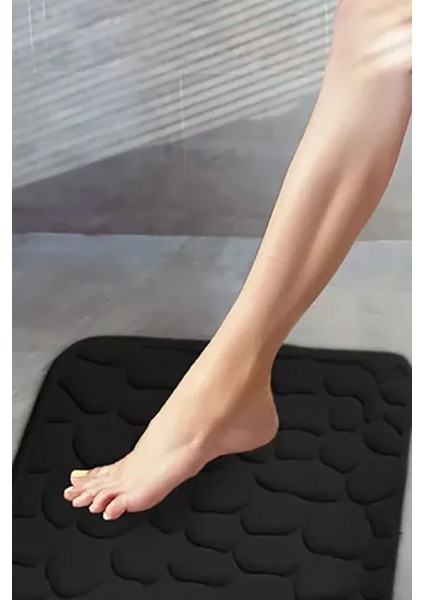 Çakıl Taşları Banyo Kaide Paspas Seti Kaymaz Banyo Paspası Ev Tuvalet Dekoru Su Emici - Siyah fırsatları