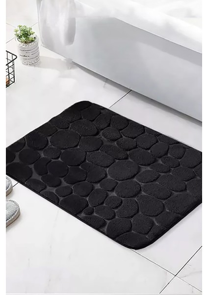 Çakıl Taşları Banyo Kaide Paspas Seti Kaymaz Banyo Paspası Ev Tuvalet Dekoru Su Emici - Siyah indirimleri