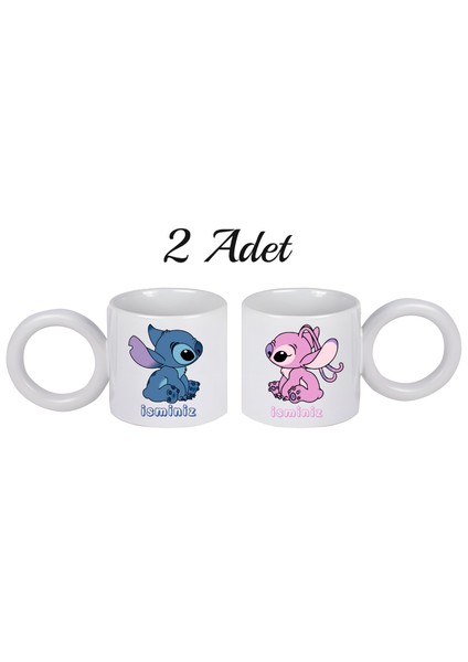 Kişiye Özel Stitch Halka Kupa Bardak 2 Adet