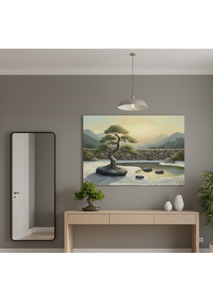 Kanvas Tablo: Japon Zen Bahçesi ve Bonsai Ağacı Manzarası Rahatlatıcı Büyük Tablo modelleri