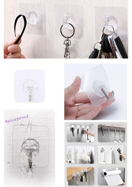 5 Adet 6X6CM Şeffaf Güçlü Kendinden Yapışkanlı Kapı Duvar Askıları Ağır Yük Taşıma