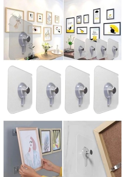 Şeffaf Yapışkan Askı Fotoğraf Çerçevesi Mutfak Banyo Duvar Askı Kanca Tablo Askısı