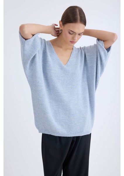 V Yaka Yarım Kol Simli Salaş Bluz fiyatları