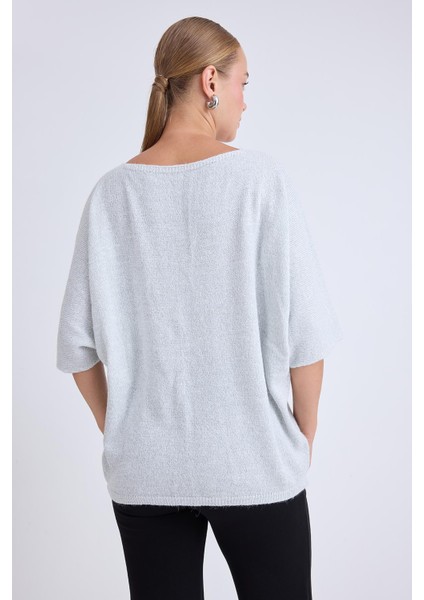 V Yaka Yarım Kol Simli Salaş Bluz modelleri