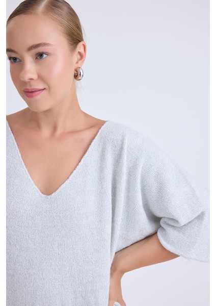 V Yaka Yarım Kol Simli Salaş Bluz fırsatları