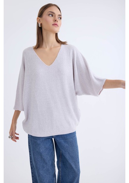 V Yaka Yarım Kol Simli Salaş Bluz fırsatları