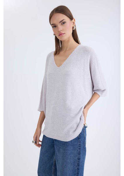 V Yaka Yarım Kol Simli Salaş Bluz indirimleri