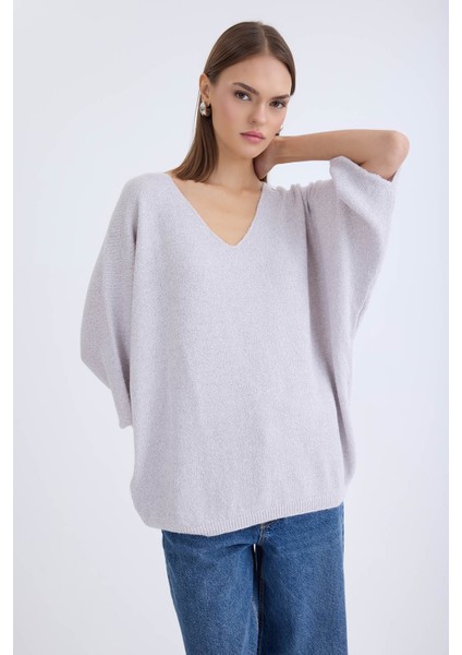 V Yaka Yarım Kol Simli Salaş Bluz
