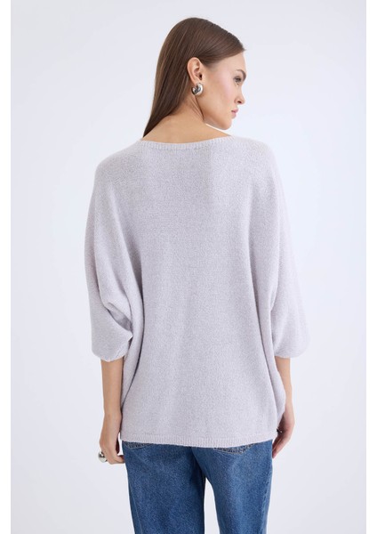 V Yaka Yarım Kol Simli Salaş Bluz