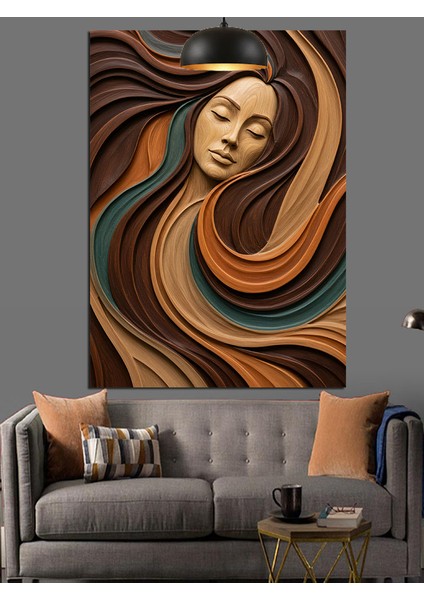 Dalgalı Saçlar Soyut Kadın Kahve Tonlar Dekoratif Kanvas - Mdf Ahşap Tablo