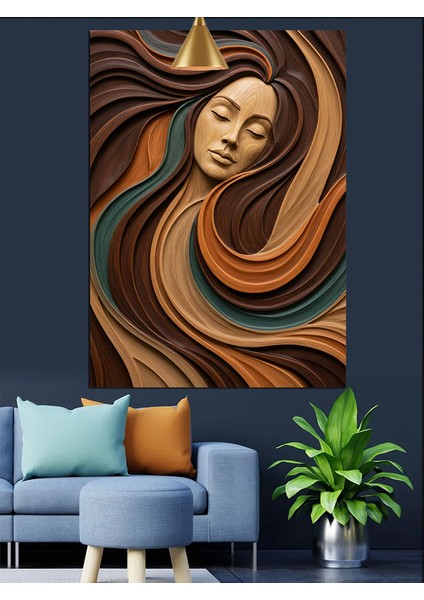 Dalgalı Saçlar Soyut Kadın Kahve Tonlar Dekoratif Kanvas - Mdf Ahşap Tablo fiyatları