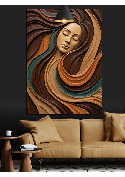 Dalgalı Saçlar Soyut Kadın Kahve Tonlar Dekoratif Kanvas - Mdf Ahşap Tablo modelleri