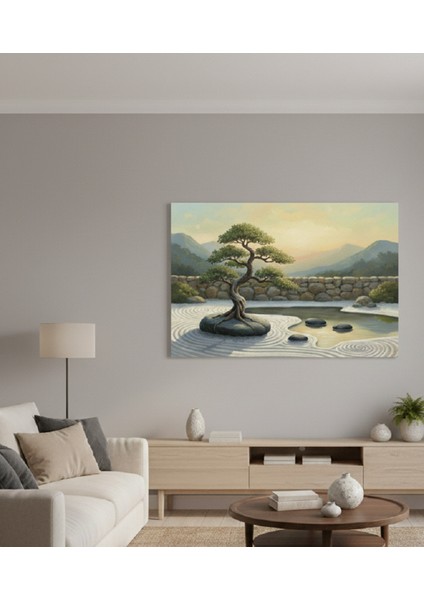 Kanvas Tablo: Japon Zen Bahçesi ve Bonsai Ağacı Manzarası Rahatlatıcı Büyük Tablo fiyatları