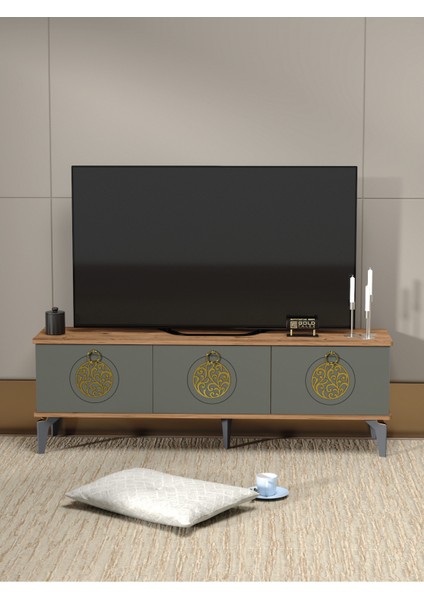 Tv Sehpası Tv Ünitesi Atlantik Çam Antrasit Gold 160 cm Saraylı 5060 modelleri