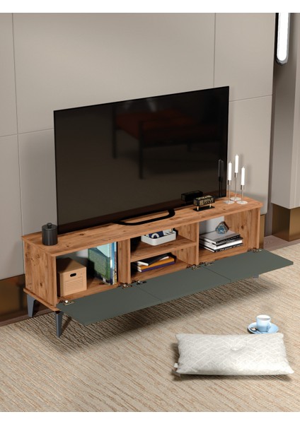 Tv Sehpası Tv Ünitesi Atlantik Çam Antrasit Gold 160 cm Saraylı 5060 fırsatları
