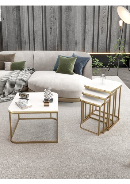 Orta Sehpa ve Zigon Sehpa Damla Gold Beyaz fırsatları