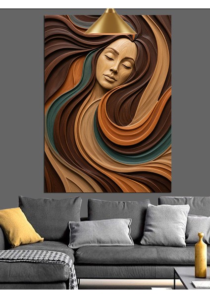 Dalgalı Saçlar Soyut Kadın Kahve Tonlar Dekoratif Kanvas - Mdf Ahşap Tablo fırsatları