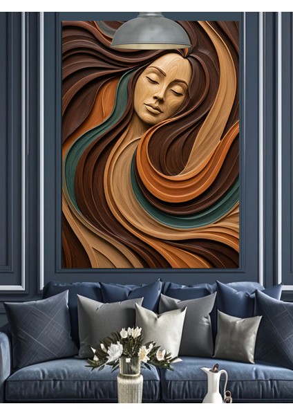 Dalgalı Saçlar Soyut Kadın Kahve Tonlar Dekoratif Kanvas - Mdf Ahşap Tablo indirimleri