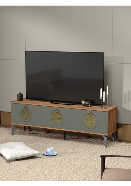 Tv Sehpası Tv Ünitesi Atlantik Çam Antrasit Gold 160 cm Saraylı 5060 indirimleri