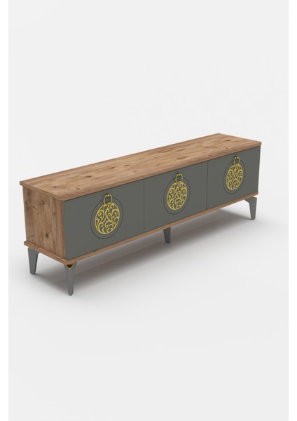 Tv Sehpası Tv Ünitesi Atlantik Çam Antrasit Gold 160 cm Saraylı 5060