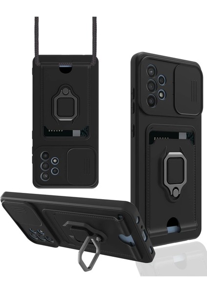 Samsung Galaxy A72 Kılıf Zuma Kartvizitli Yüzüklü Silikon - SIYAH-(5796) - I81H09N9-1A63VS