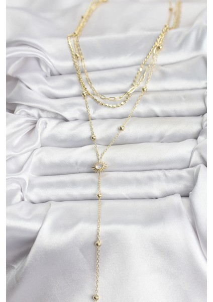 Bfs Pirinç Gold Renk Güneş Model Detaylı 3'lü Kombin Y Kadın Kolye fiyatları