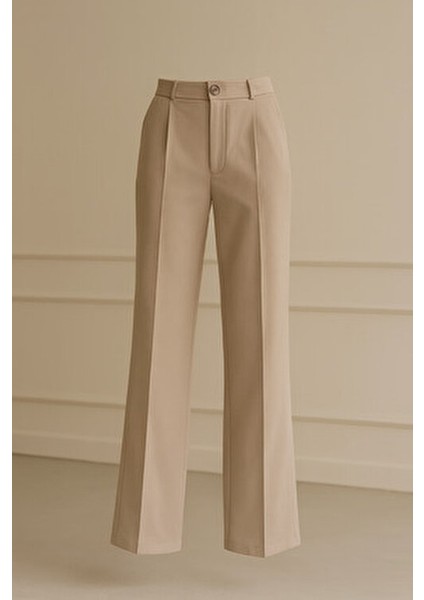 Yüksek Bel Dikiş Detaylı Kadın Kumaş Pantolon Geniş Paça Cepli Siyah Renk modelleri