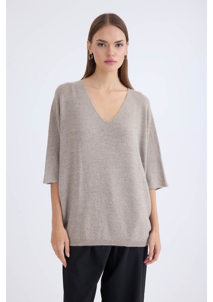 V Yaka Yarım Kol Simli Salaş Bluz indirimleri