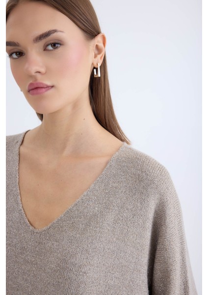 V Yaka Yarım Kol Simli Salaş Bluz