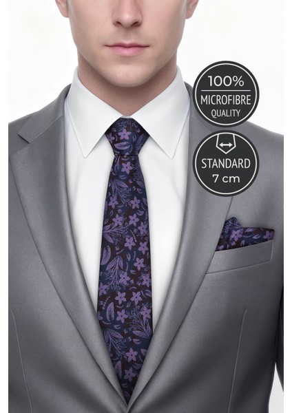 Çiçekli Mor Kravat & Mendil fiyatları