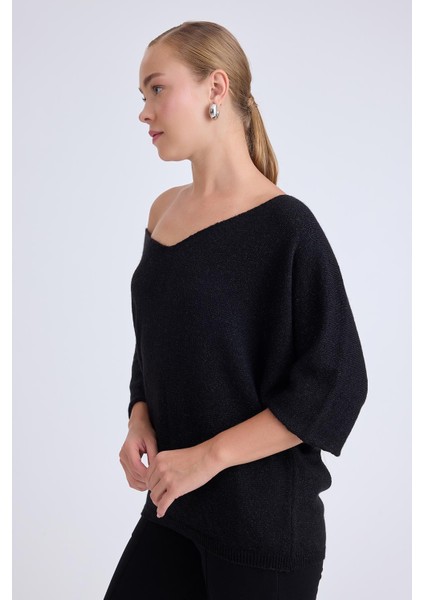 V Yaka Yarım Kol Simli Salaş Bluz fiyatları