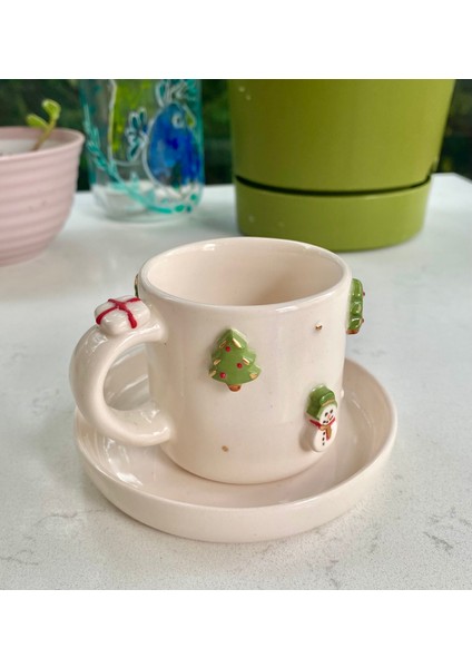 El Yapımı Seramik Gerçek 24K Altın Dekorlu Yılbaşı Temalı Türk Kahvesi Fincanı modelleri